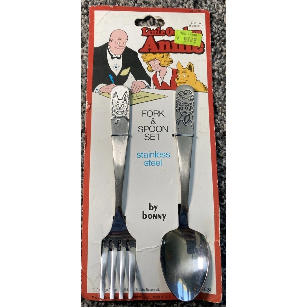 NOS Little Orphan Annie Stainless Steel Kids Fork & Spoon Bonny 1978